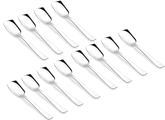 12 Pcs Stainless Steel Ice Cream Spoon Set – Silver, 13.5cm, Food Grade, Durable & Stylish Dessert Spoons for Home & Kitchen
