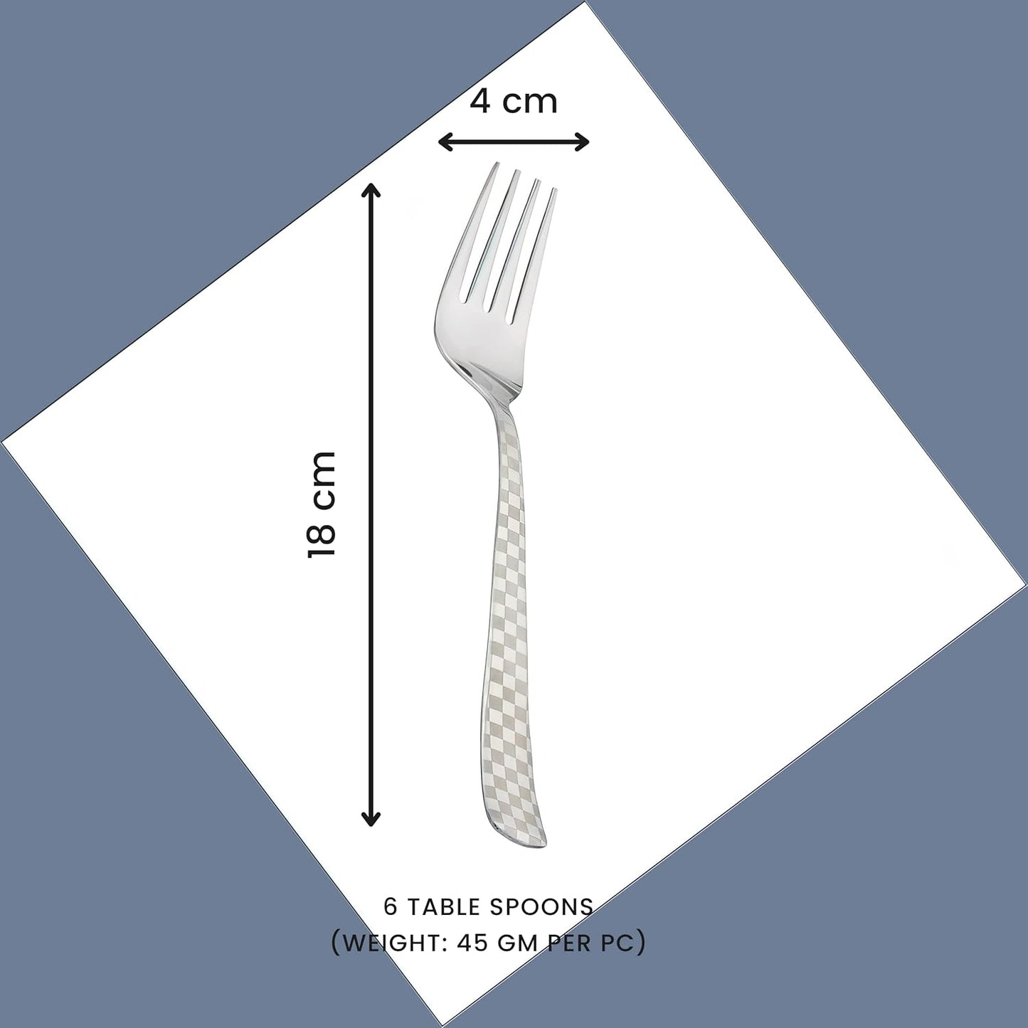 6 Pieces Stainless Steel Forks Set, 18.5 cm Dessert and Fruit Forks with Checks Design – Shiny Sturdy Handle Tableware for Home & Kitchen