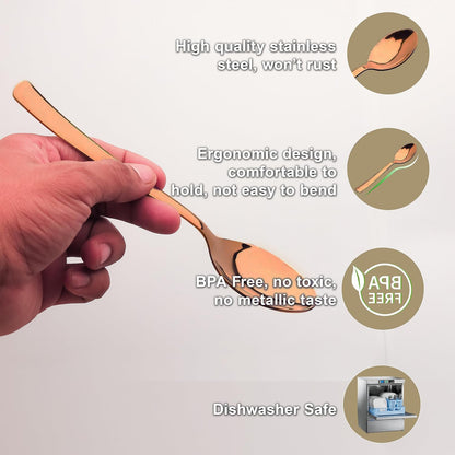 6 Pcs Stainless Steel Rose Gold Table Spoon Set – 18cm, Premium Large Spoons for Home & Kitchen, Luxury Tableware, Housewarming Gift, Set of 6
