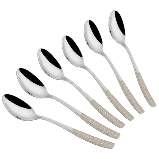 6 Pieces Stainless Steel Premium Tea Spoon Set for Home & Kitchen – 14 cm Luxury Dining Tableware, Laser Chammach Set, Silver with Dazzle Design
