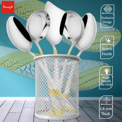 5 Pcs Stainless Steel Gold Serving Spoon Set for Kitchen & Dining – 1.8mm Heavy Gauge, 2 Soup Ladles, 2 Solid & 1 Rice Spoon, 24K Gold (Pack of 5)