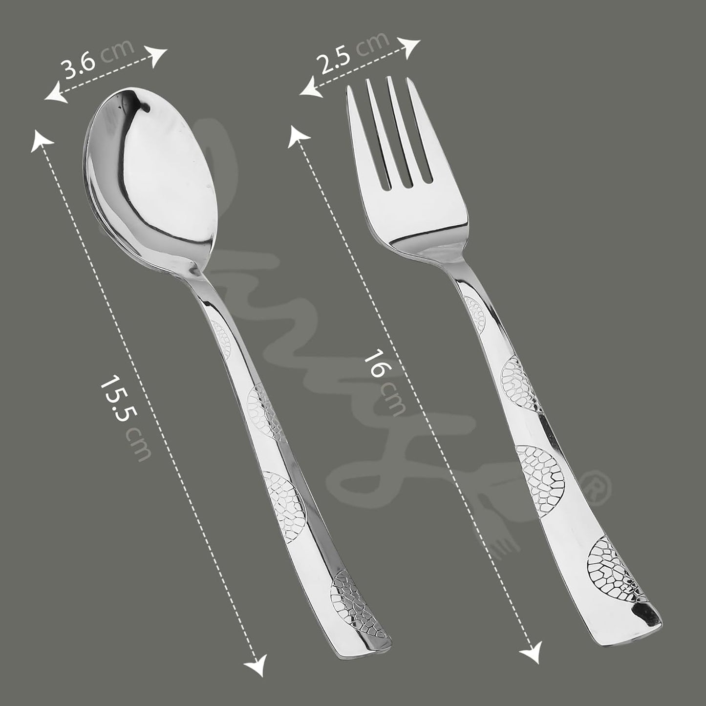 12pc Stainless Steel Cutlery | 16cm Moonpress Spoons & Forks | Silver