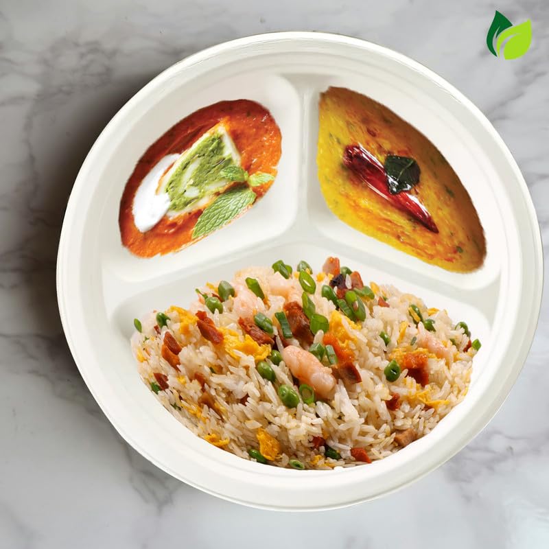 50pc 3-Compartment Bagasse Meal Trays | Eco-Friendly | White