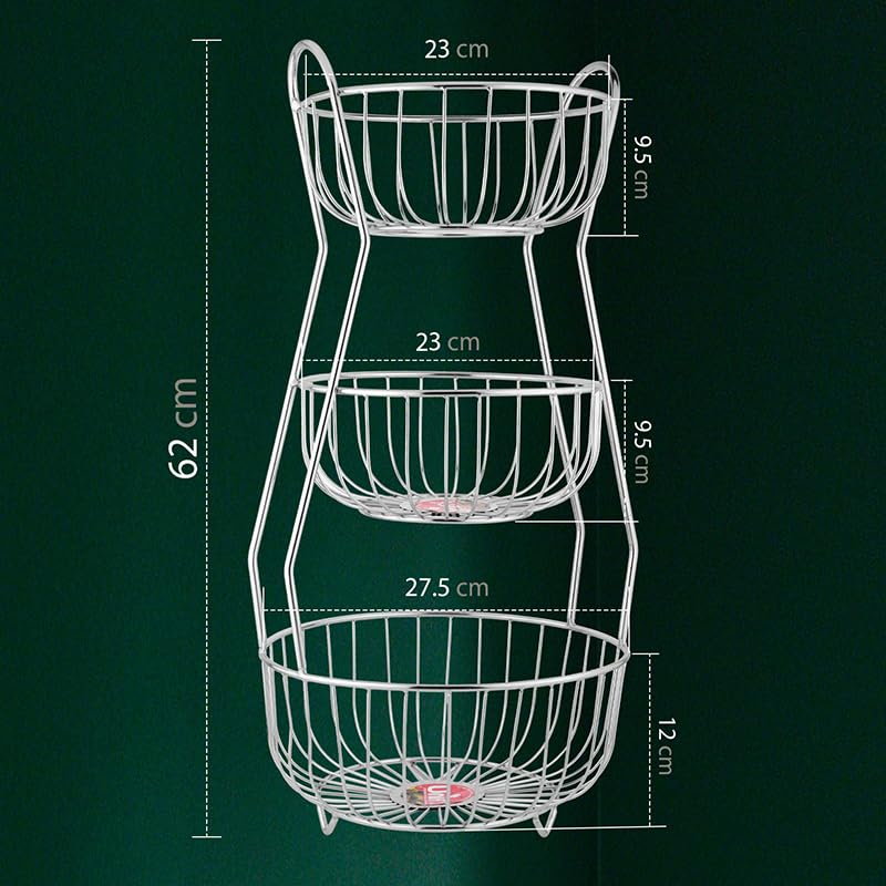 3-Tier Stainless Steel Fruit Basket – Round, Kitchen & Dining Table Stand