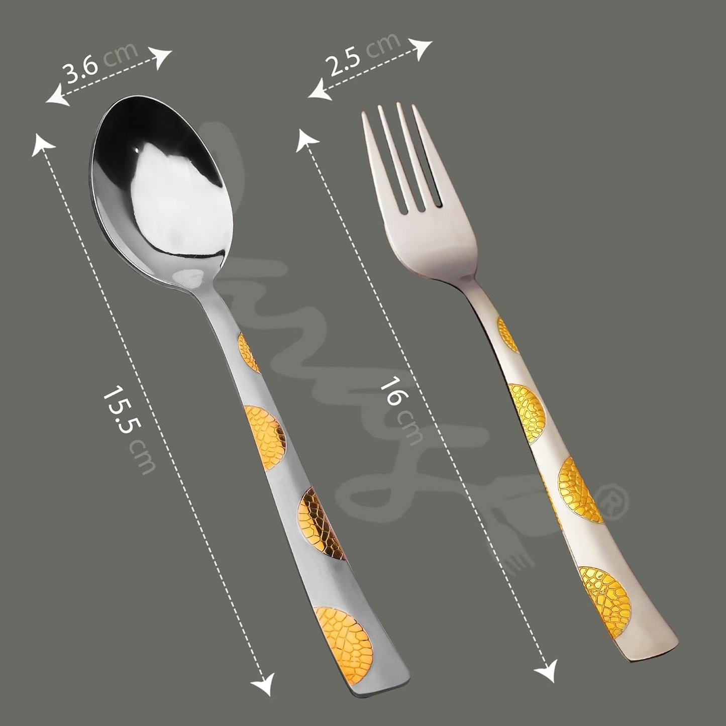 12pc Stainless Steel 24k Gold Cutlery | 16cm Spoons & Forks | Dining