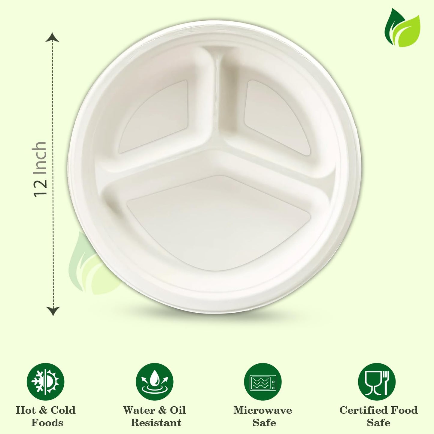 25pc 3-Compartment Bagasse Meal Trays | Eco-Friendly | White