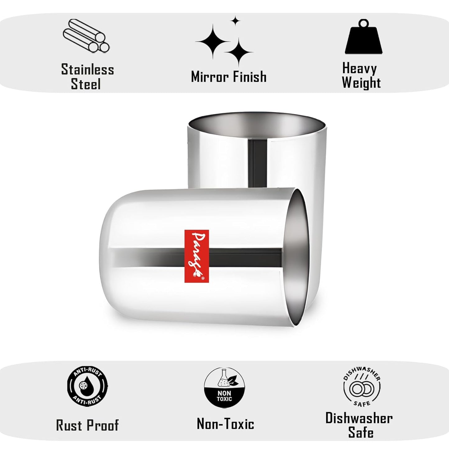 12pc Stainless Steel Glass Set | 300ml Scratch-Resistant | Silver