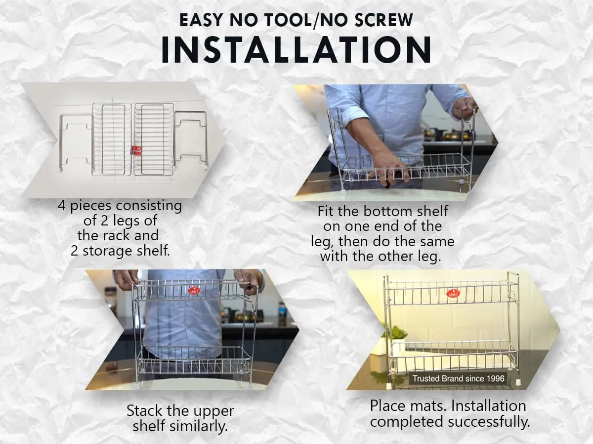 Stainless Steel 2-Tier Kitchen Spice Rack | Countertop Organizer with Shelf Liner (Chrome) RECT2SHELFC 3