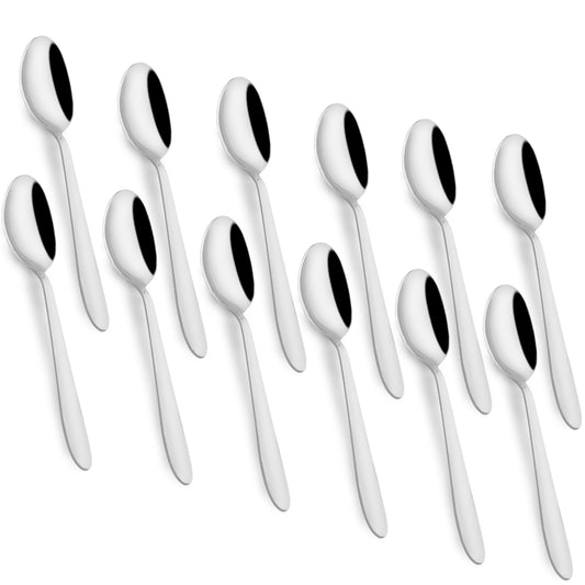 Stainless Steel Dinner Spoon Set of 12 | 16 cm Silver Spoons for Home & Kitchen | Sigma Design