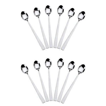 12 Pieces Stainless Steel Soda Spoons | Long Handle Ice Cream & Milkshake Spoon | 20.5 cm, Silver