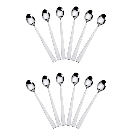 12 Pieces Stainless Steel Soda Spoons | Long Handle Ice Cream & Milkshake Spoon | 20.5 cm, Silver