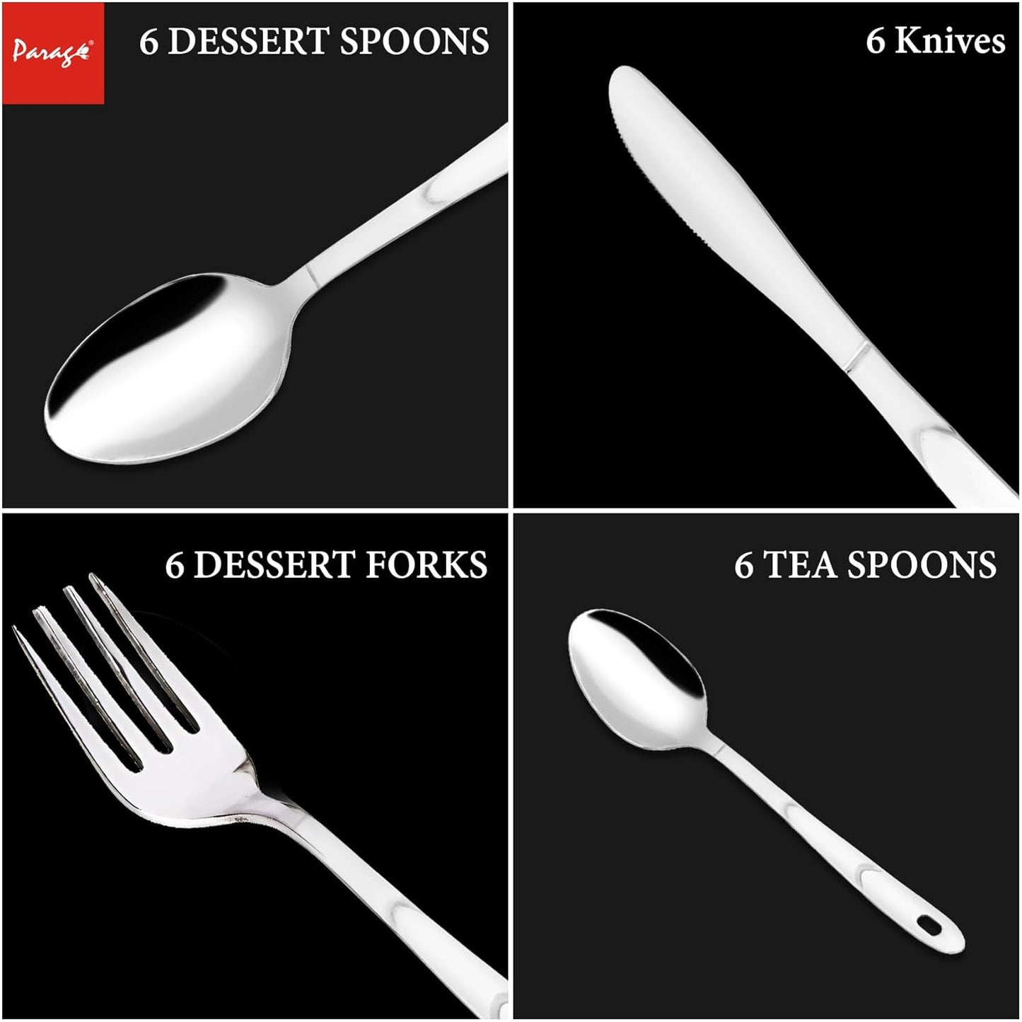 25 Pieces Creta Stainless Steel Cutlery Set for Home & Kitchen – Includes 6 Table Spoons, 6 Forks, 6 Tea Spoons, 6 Knives, 1 Stand, Stylish Spoon Set for Dining Table, Silver
