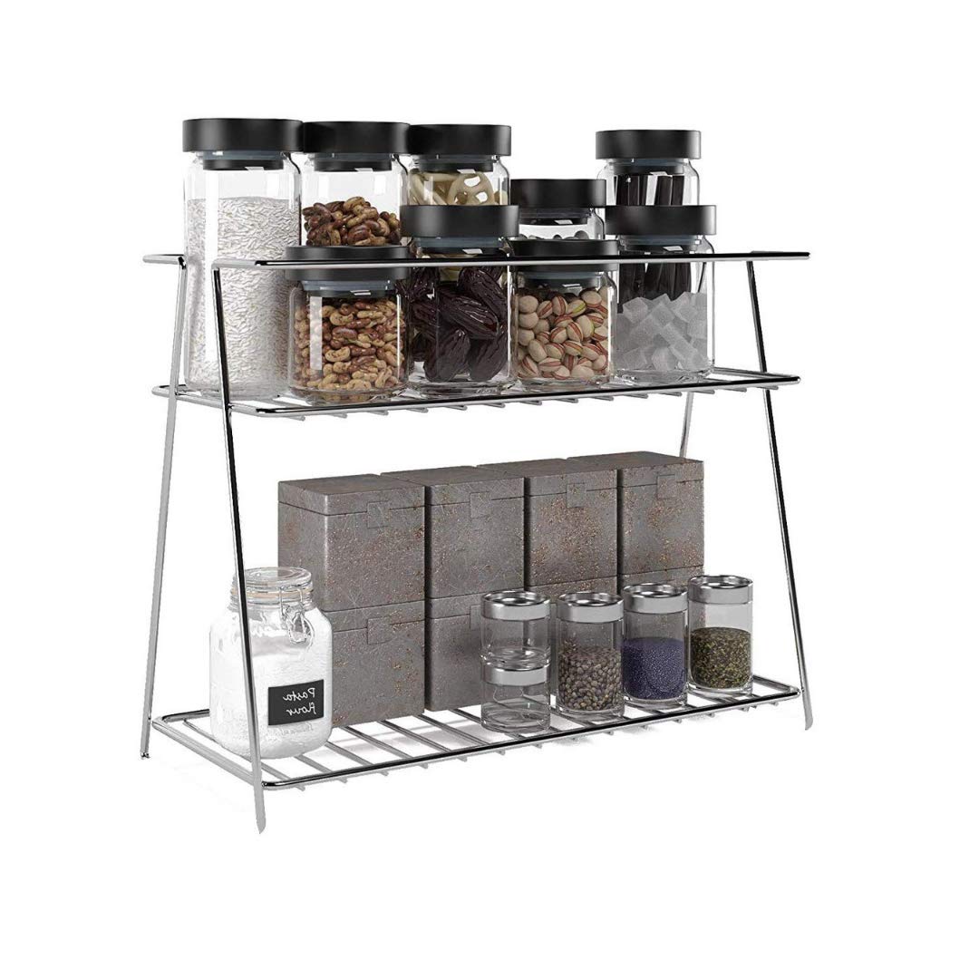 2 Tier Stainless Steel Kitchen Rack | Trolley Organizer & Storage Shelf Silver