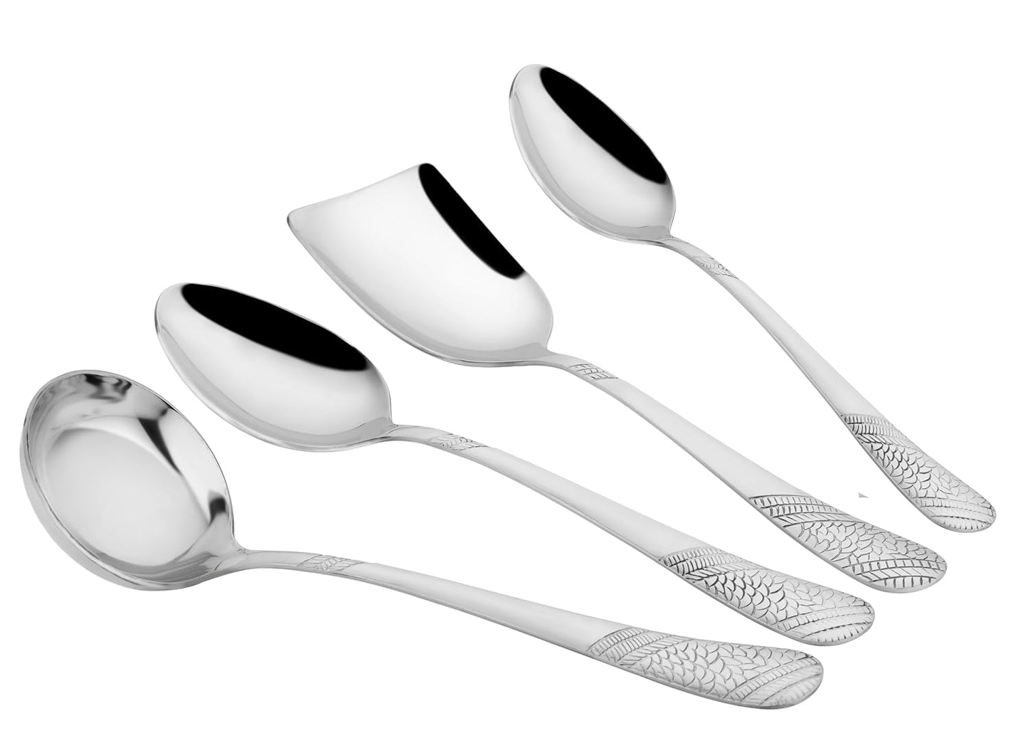 Stainless Steel Serving Spoon Set of 4 | Heavy Gauge Kitchen & Dining Spoons | Ladle, Solid & Rice Spoons, Silver