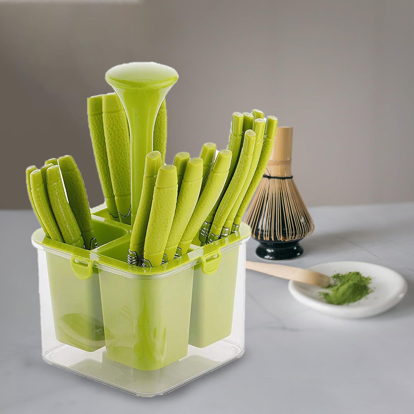 25-Piece Camry Stainless Steel Cutlery Set with Storage Box | Premium Spoons & Forks, Green