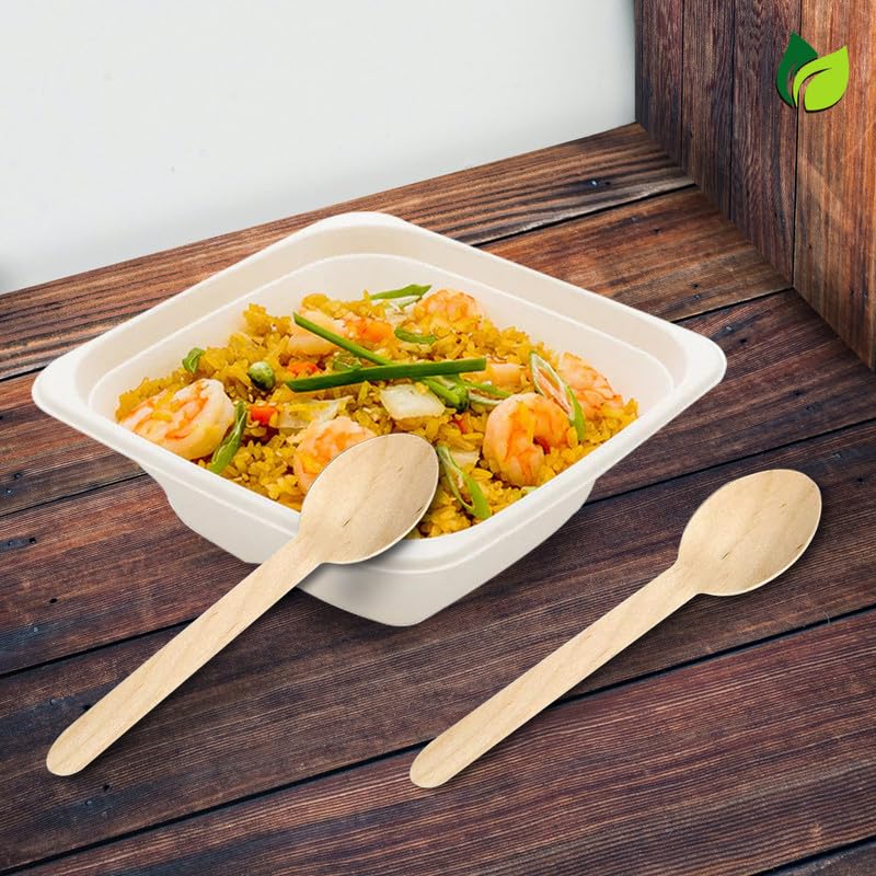 100 Pack 160mm Disposable Wooden Spoons – Eco-Friendly, Biodegradable & Compostable Cutlery, Ideal for Birthday, Wedding & Party