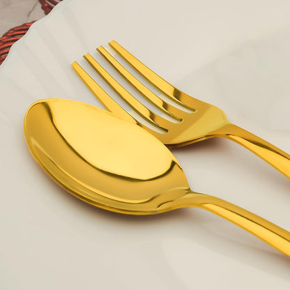 12pc Stainless Steel Golden Cutlery | 19cm Spoons & Forks | Dining