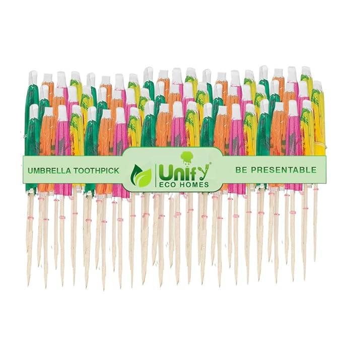 EcoHomes Umbrella Toothpicks, Tropical Hawaiian Topper Bamboo Sticks for Cocktail, Snacks, Cake & Party Decoration