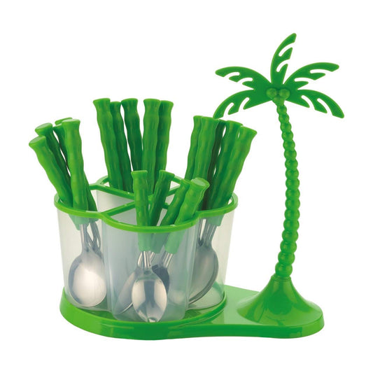 25 Pcs Stainless Steel Cutlery Set with Stand & Storage Box for Kitchen | Green