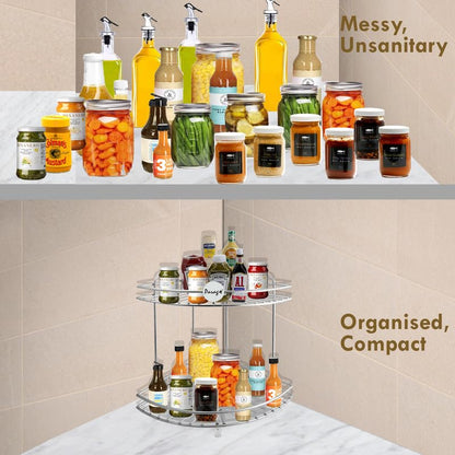 2-Tier Stainless Steel Kitchen Rack – 23×23×31 cm, Multipurpose Corner Shelf
