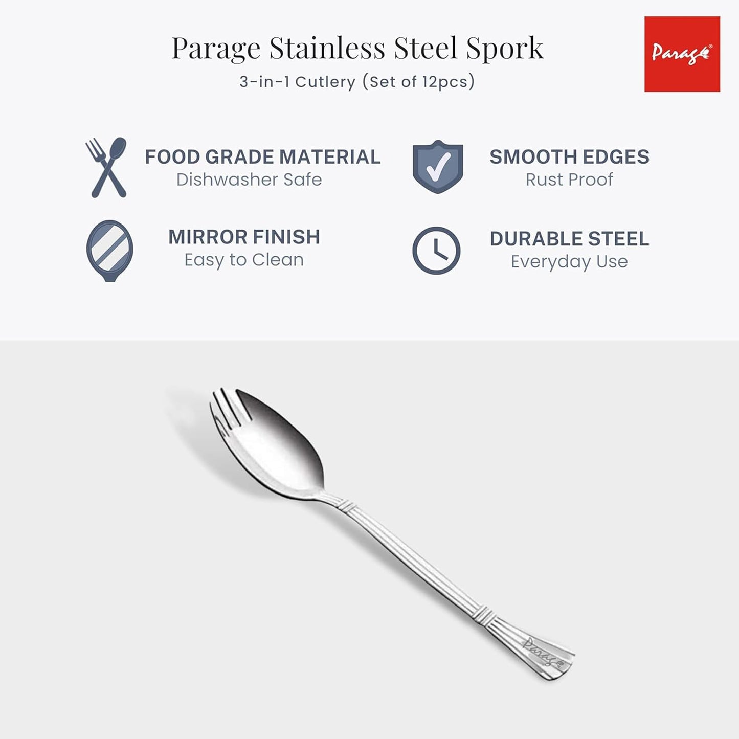 6 Pcs 3-in-1 Stainless Steel Spork Set | Spoon Fork Combo for Soup & Noodles