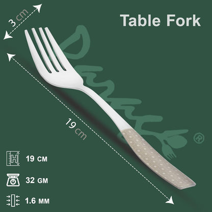6 Pieces Stainless Steel Premium Table Fork Set for Home & Kitchen – 19 cm Luxury Dining Tableware, Laser Cutlery Set Gift, Silver with Dazzle Design