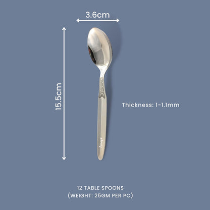 12 Pcs Stainless Steel Dinner Spoon Set | 15.5 cm Classic Table Spoons Silver