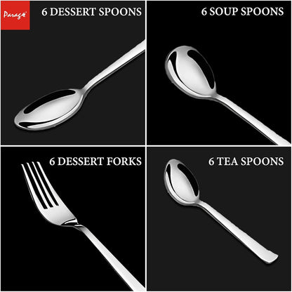 25-Piece Fantasy Stainless Steel Cutlery Set with Stand | Premium Spoon & Fork Set, Silver