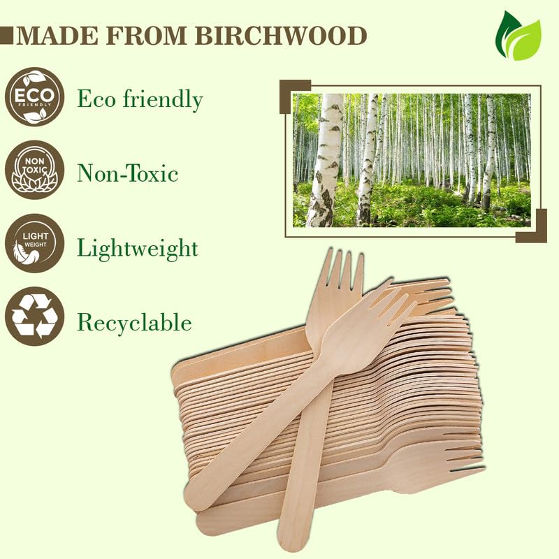 100 Pcs Disposable Wooden Forks | 160mm, Eco-Friendly, Biodegradable | Party, Wedding