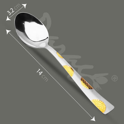 6 Pcs Stainless Steel 24K Gold Tea Spoon Set – 14cm, Premium Small Spoons for Home & Kitchen, Luxury Tableware, Housewarming Gift, Moonpress Design