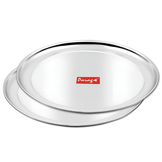 2pc Stainless Steel Raj Bhog Plate | 9in Heavy Gauge | Silver