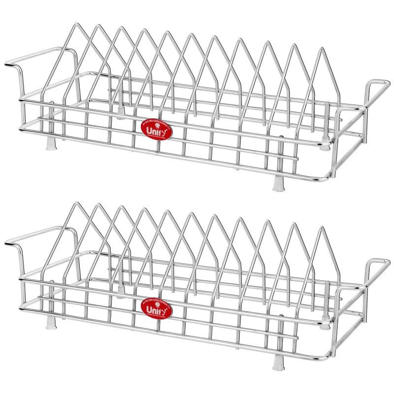 2 Pcs Stainless Steel Plate Rack Combo | 10 Section Utensil Stand for Kitchen Cabinet (Silver)