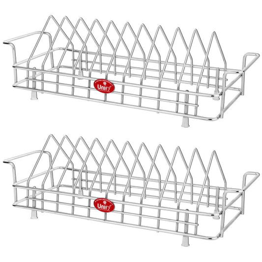 2 Pcs Stainless Steel Plate Rack Combo | 10 Section Utensil Stand for Kitchen Cabinet (Silver)