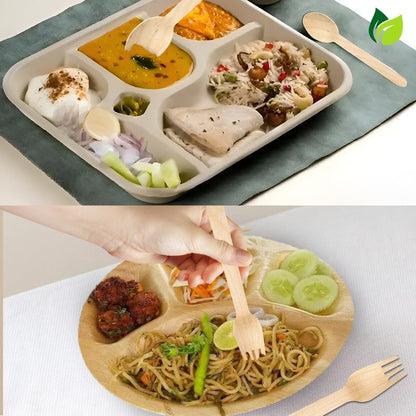 100 Pcs Disposable Wooden Spoons & Forks | 160mm, Eco-Friendly, Biodegradable | Party, Wedding
