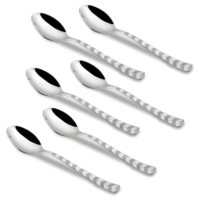 Stainless Steel Dessert Spoon Set of 6 | Premium Arrow Design Table Spoons | 18 cm, Silver