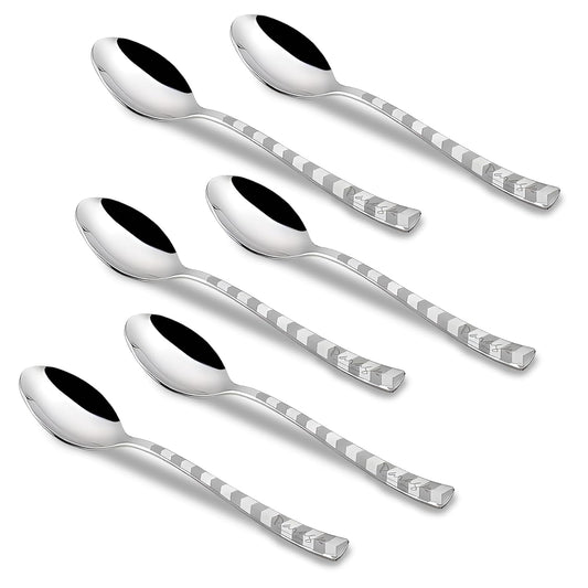 Stainless Steel Dessert Spoon Set of 6 | Premium Arrow Design Table Spoons | 18 cm, Silver