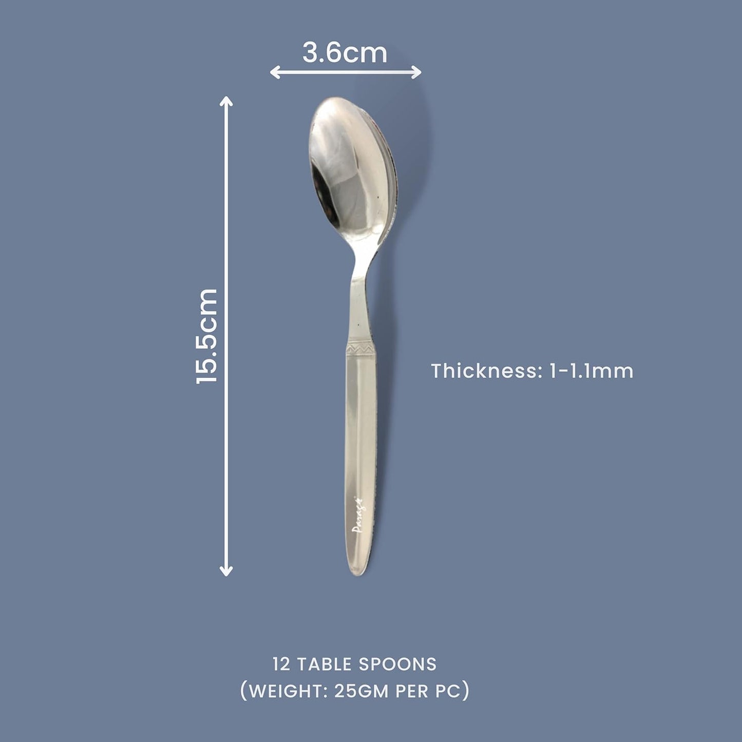 12 Pcs Stainless Steel Dinner Spoon Set | 15.5 cm Super King Table Spoons Silver