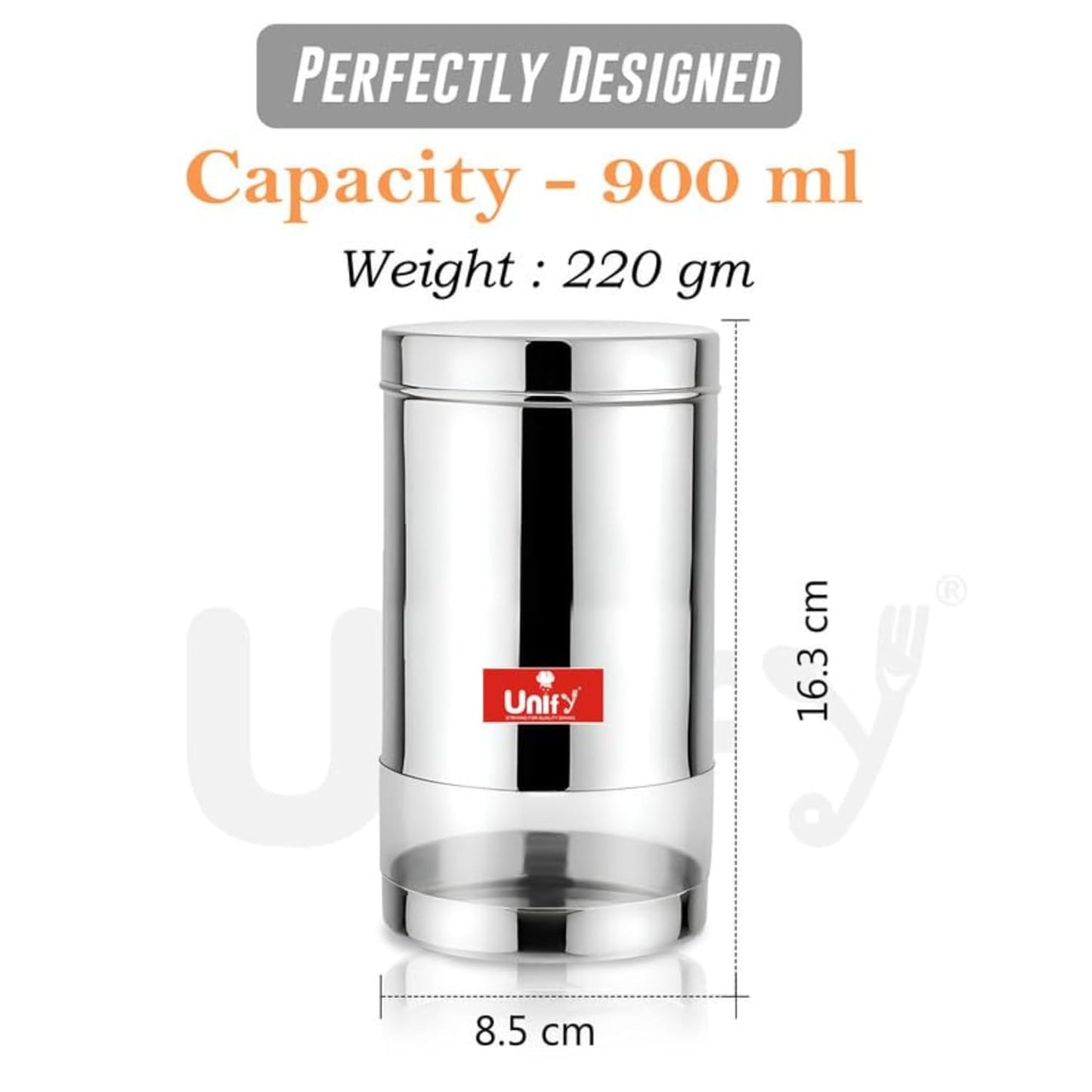 3 Pieces Stainless Steel Container Set, 900ML Airtight Jars for Home & Kitchen – Ideal for Spices, Food Grains, Nuts, Glossy Finish