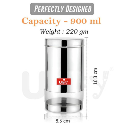 3 Pieces Stainless Steel Container Set, 900ML Airtight Jars for Home & Kitchen – Ideal for Spices, Food Grains, Nuts, Glossy Finish