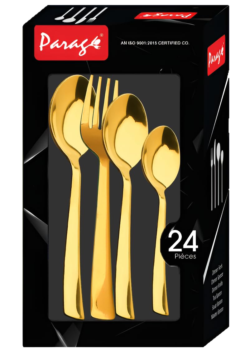 24pc Stainless Steel Golden Cutlery | Spoons Forks | Dining