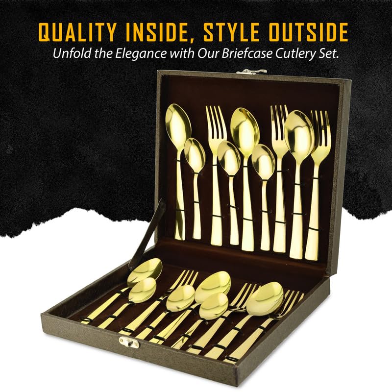 18pc Stainless Steel Golden Cutlery | Gift Box | PVD Gold