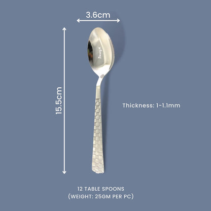 12 Pcs Stainless Steel Tea Spoon Set | 15.5 cm Dilare Small Spoons Silver