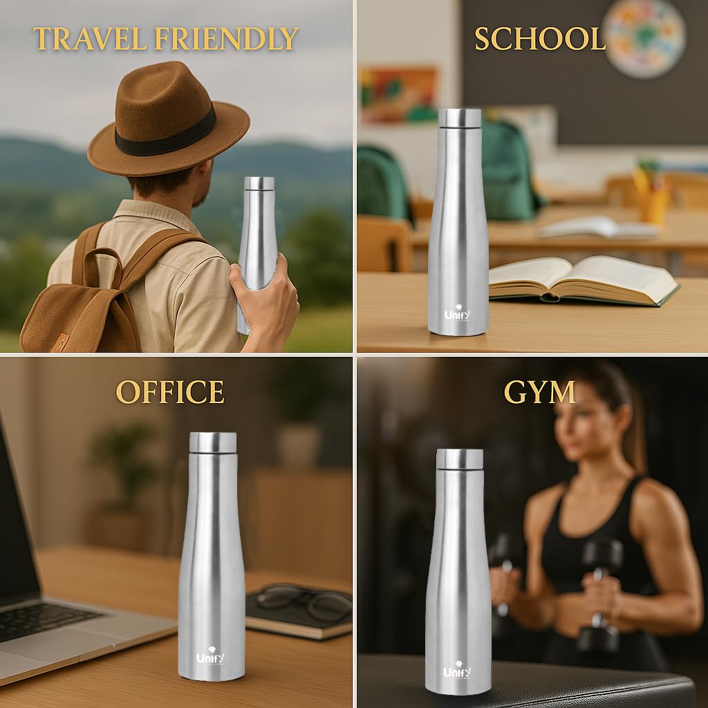 Stainless Steel Water Bottle 1L (Set of 4) | Leak-Proof, Rust-Free, BPA-Free | School, Gym, Travel