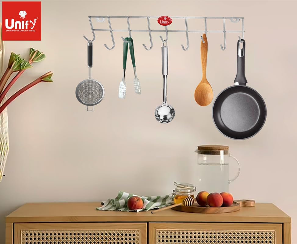 2 Pieces Stainless Steel Hook Rail for Wall & Door, Bathroom Hanger and Kitchen Tools Holder, Silver (Pack of 2)