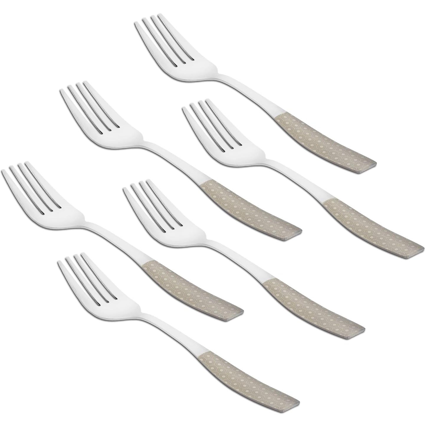 6 Pieces Stainless Steel Premium Table Fork Set for Home & Kitchen – 19 cm Luxury Dining Tableware, Laser Cutlery Set Gift, Silver with Dazzle Design