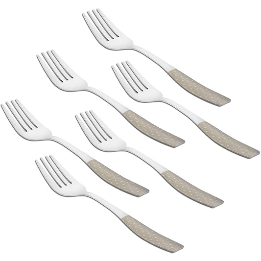 6 Pieces Stainless Steel Premium Table Fork Set for Home & Kitchen – 19 cm Luxury Dining Tableware, Laser Cutlery Set Gift, Silver with Dazzle Design