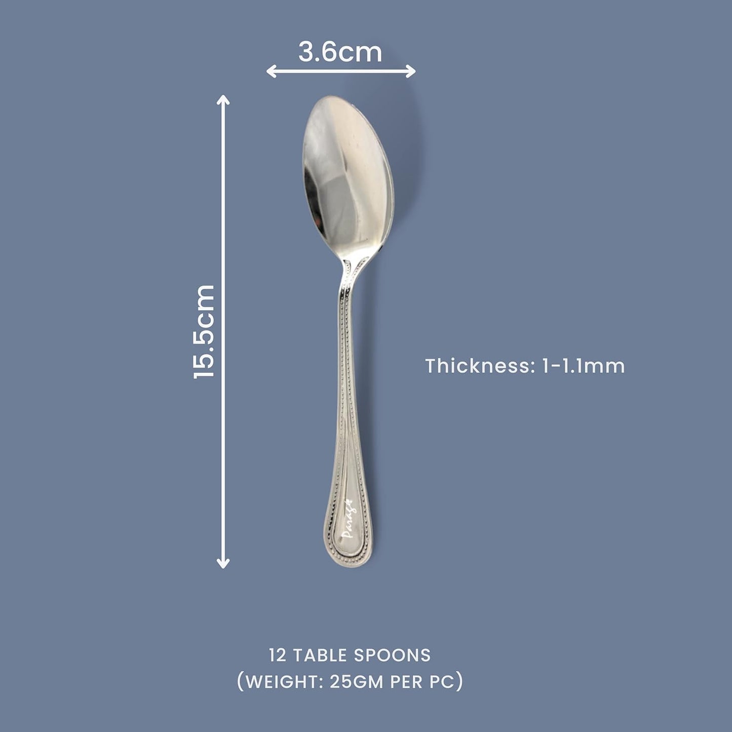 12 Pcs Stainless Steel Dinner Spoon Set | 15.5 cm Juhi Table Spoons Silver