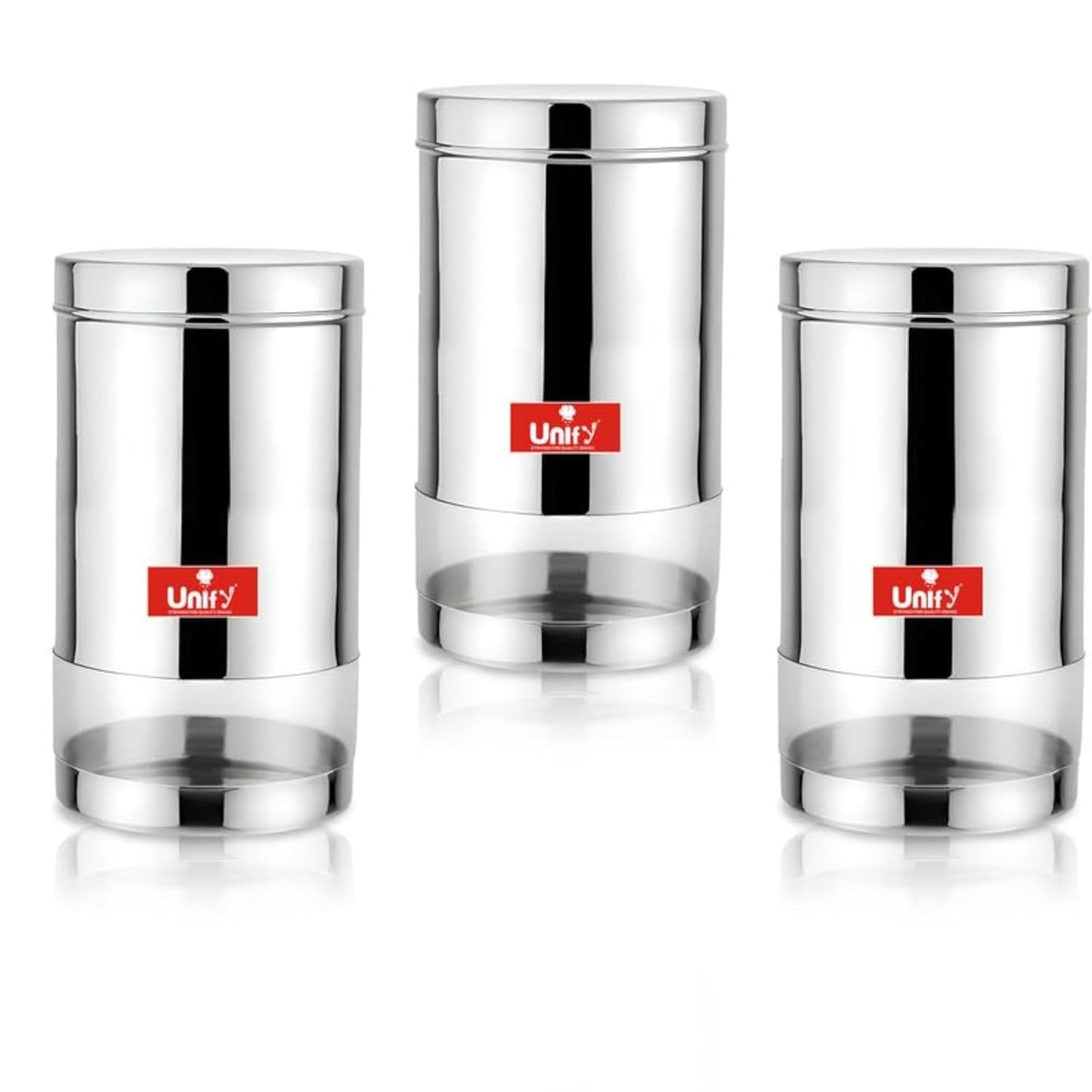 3 Pieces Stainless Steel Container Set, 900ML Airtight Jars for Home & Kitchen – Ideal for Spices, Food Grains, Nuts, Glossy Finish