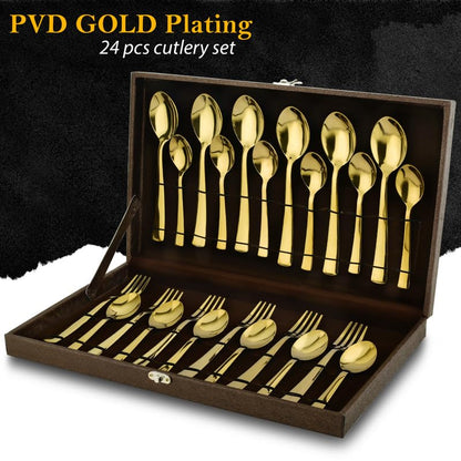 24pc Stainless Steel Golden Cutlery | Gift Box | PVD Gold