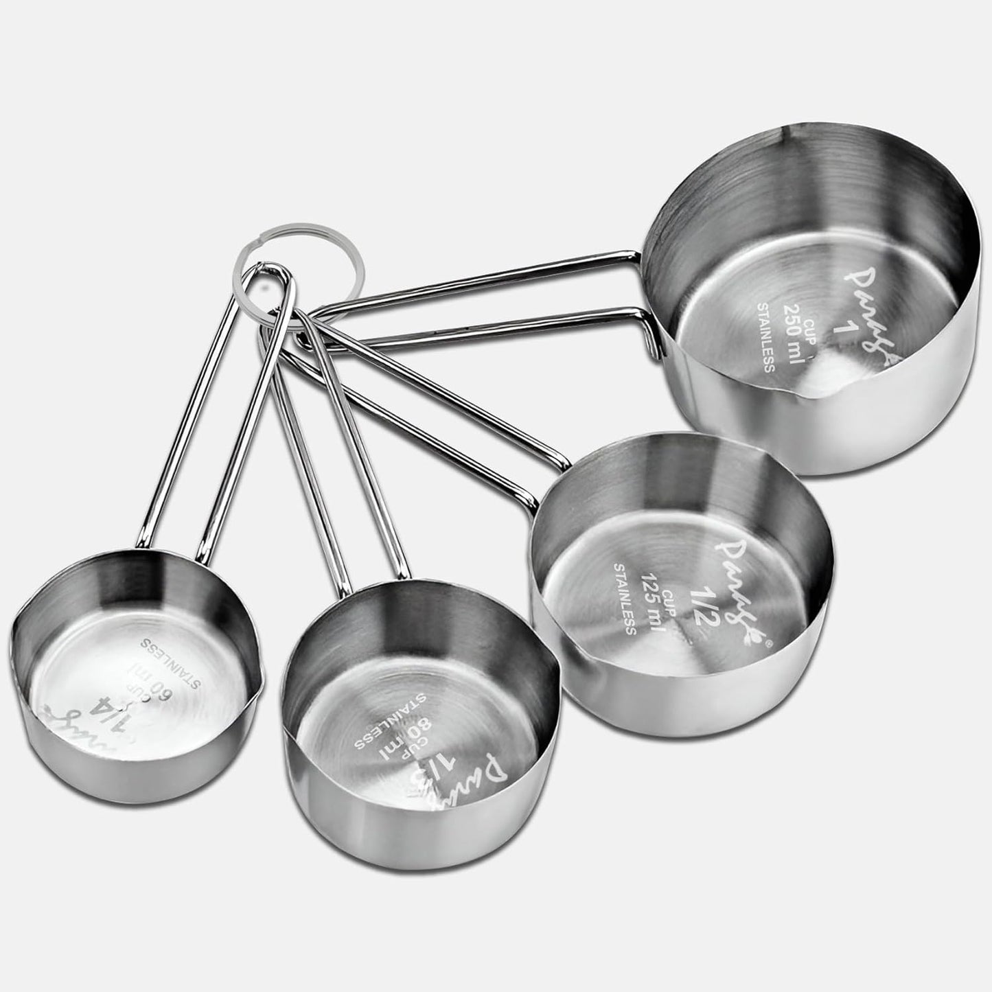 4 Pcs Stainless Steel Measuring Cups – Stackable Professional Set with Wire Handles for Dry & Liquid Ingredients, Cooking & Baking, Kitchen Gadgets